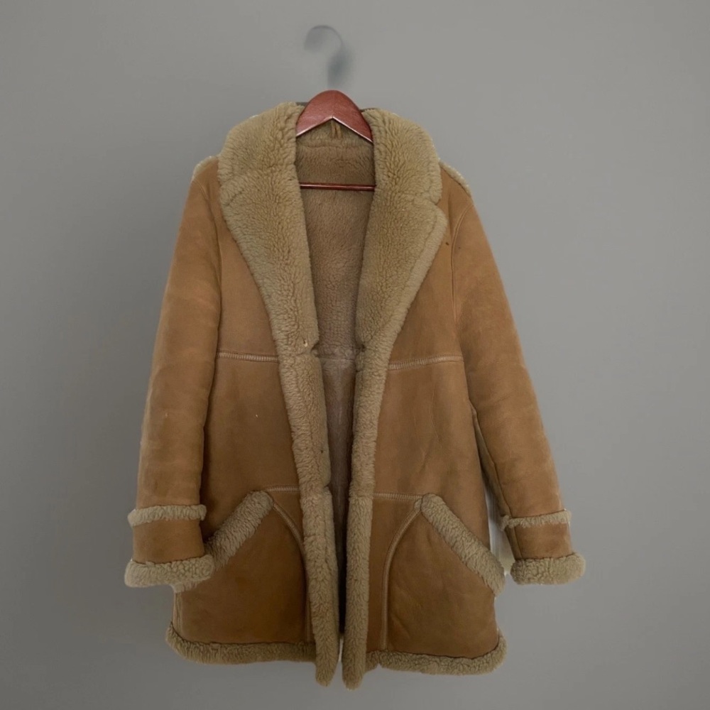 Vintage John Paterson Uk Shearling Coat Real Lambskin 38 England Leather Winter View 3